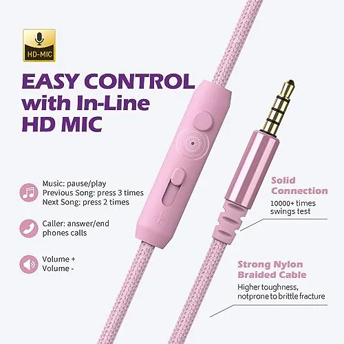 AILIHEN C8 Girls Headphones, On-Ear Headphones Wired with Microphone and Volume Control Foldable Corded Stereo 3.5mm Headset