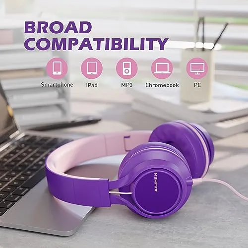 AILIHEN C8 Girls Headphones, On-Ear Headphones Wired with Microphone and Volume Control Foldable Corded Stereo 3.5mm Headset
