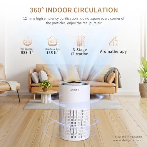 AIRROMI Air Purifier for Bedroom with True H13 HEPA 3-in-1 Filters, Pet Air Purifiers for Home Cat Pee Smell, Covers Up to