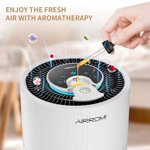 AIRROMI Air Purifier for Bedroom with True H13 HEPA 3-in-1 Filters, Pet Air Purifiers for Home Cat Pee Smell, Covers Up to
