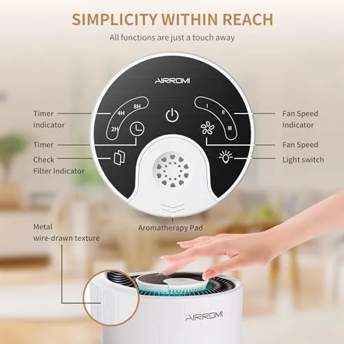 AIRROMI Air Purifier for Bedroom with True H13 HEPA 3-in-1 Filters, Pet Air Purifiers for Home Cat Pee Smell, Covers Up to