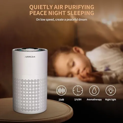 AIRROMI Air Purifier for Bedroom with True H13 HEPA 3-in-1 Filters, Pet Air Purifiers for Home Cat Pee Smell, Covers Up to