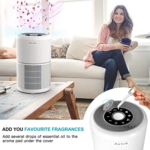 AIRTOK Air Purifier for Home Bedroom with H13 True HEPA Filter for Smoke, Smokers, Dust, Odors, Pollen, Pet Dander | Quiet