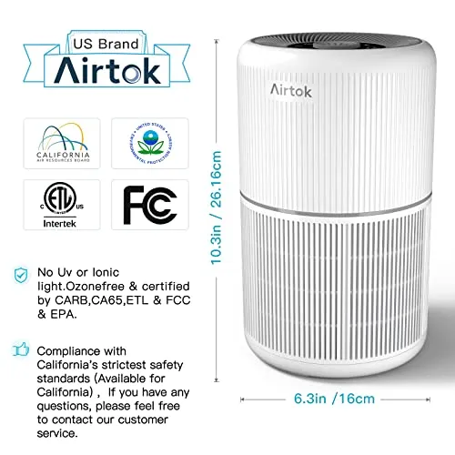 AIRTOK Air Purifier for Home Bedroom with H13 True HEPA Filter for Smoke, Smokers, Dust, Odors, Pollen, Pet Dander | Quiet