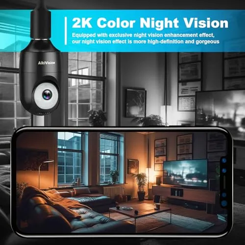 AlkiVision 2K Light Bulb Security Camera Wireless Outdoor - 360° AI Motion Detection Cameras for Home Security Outside, 2.4G