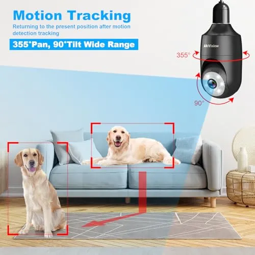 AlkiVision 2K Light Bulb Security Camera Wireless Outdoor - 360° AI Motion Detection Cameras for Home Security Outside, 2.4G