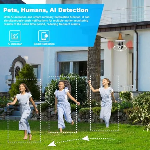AlkiVision 2K Light Bulb Security Camera Wireless Outdoor - 360° AI Motion Detection Cameras for Home Security Outside, 2.4G