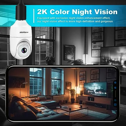 Alkivision 2K Light Bulb Security Cameras Wireless Outdoor - 2.4G Hz 360° Motion Detection, for Home Security Outside