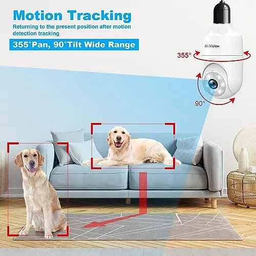 Alkivision 2K Light Bulb Security Cameras Wireless Outdoor - 2.4G Hz 360° Motion Detection, for Home Security Outside