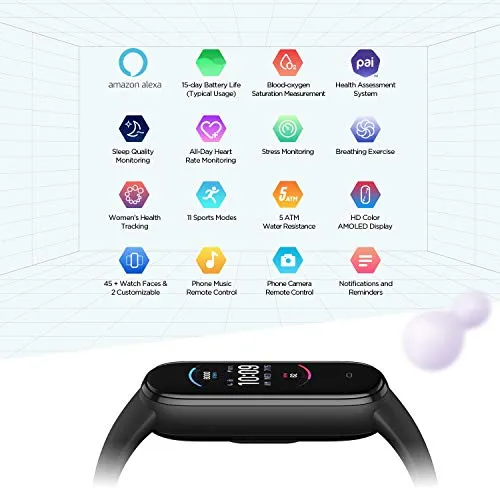 Amazfit Band 5 Activity Fitness Tracker with Alexa Built-in, 15-Day Battery Life, Blood Oxygen, Heart Rate, Sleep & Stress