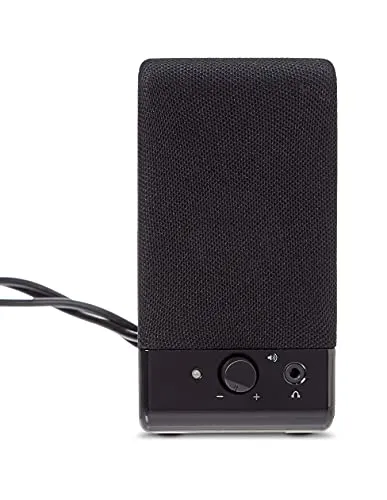 Amazon Basics Computer Speakers for Desktop or Laptop PC , USB-Powered, Black computer speaker - close-up
