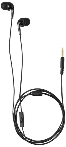 Amazon Basics In Ear Wired Headphones, Earbuds with Microphone No Wireless Technology, Black, 0.96 x 0.56 x 0.64in earbuds -