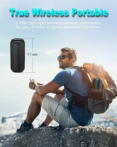 ANCOBER Wireless Bluetooth Portable Speaker 15W Stereo Sound with Multi LED Light Dynamic Modes, IPX4 Waterproof Bluetooth