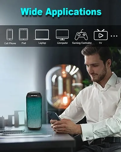 ANCOBER Wireless Bluetooth Portable Speaker 15W Stereo Sound with Multi LED Light Dynamic Modes, IPX4 Waterproof Bluetooth