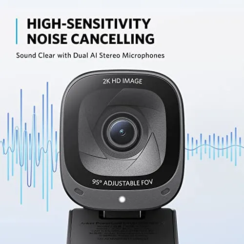 Anker PowerConf C200 2K Webcam for PC, Webcam for Laptop, Computer Camera, with AI-Noise Canceling Microphones, Stereo Mics,