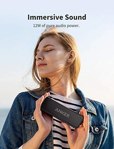 Anker Soundcore 2 Portable Bluetooth Speaker with 12W Stereo Sound, Bluetooth 5, Bassup, IPX7 Waterproof, 24-Hour Playtime,