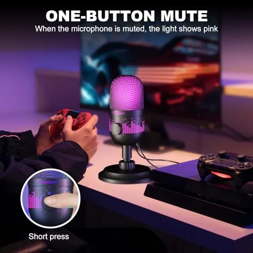 Aokeo USB Gaming Microphone Condenser Microphone for PC/MAC/PS4/PS5/Phone-Cardioid Mic with RGB Lighting Headphone Output
