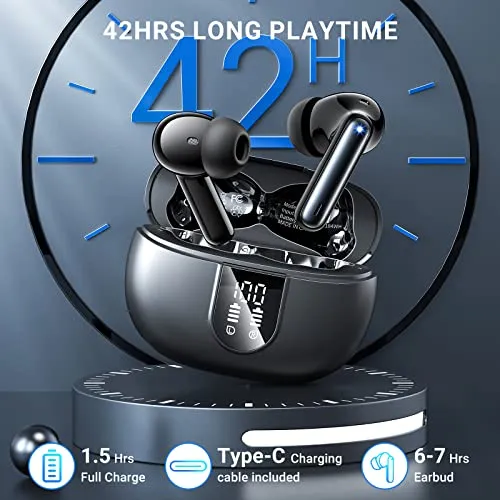 Aoslen Wireless Earbuds, Bluetooth 5.3 Earphones with 4 HD ENC Noise Canceling Mic, 42H Playtime, Bluetooth Sport Headphones