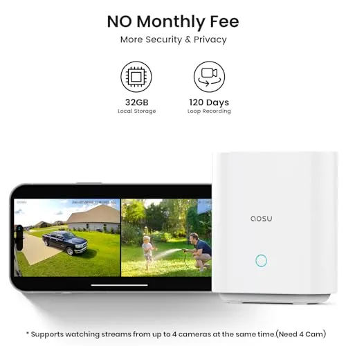 AOSU Security Cameras Outdoor Wireless, 2 Cam-Kit, No Subscription, Solar-Powered, Home Security Cameras System with 360°