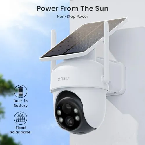 AOSU Security Cameras Outdoor Wireless, 2 Cam-Kit, No Subscription, Solar-Powered, Home Security Cameras System with 360°
