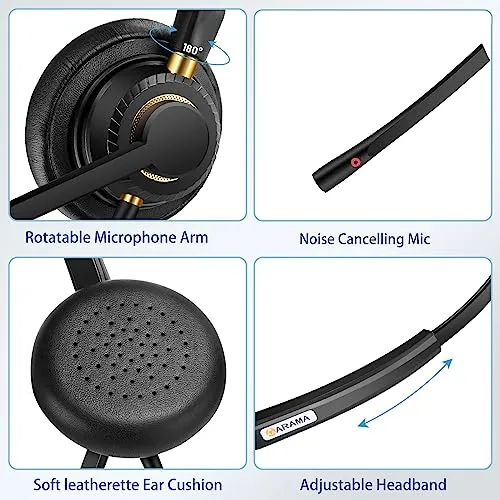 Arama USB Headset with Microphone Noise Cancelling & Audio Controls Ultra Comfort USB Headphone for Computer Laptop Pc