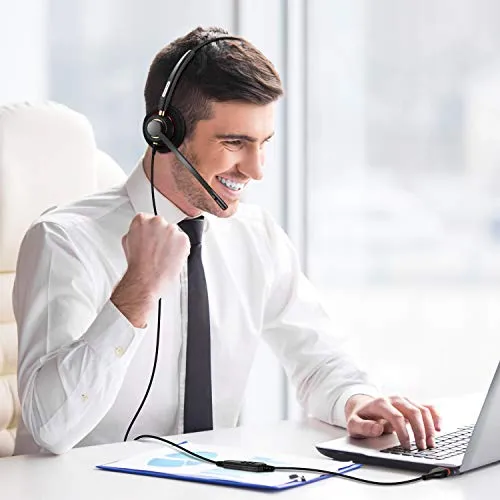 Arama USB Headset with Microphone Noise Cancelling & Audio Controls Ultra Comfort USB Headphone for Computer Laptop Pc