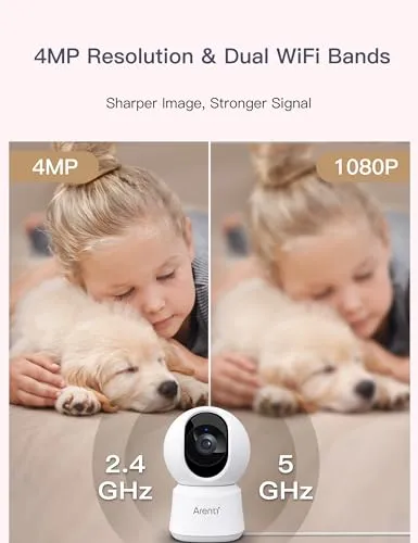 ARENTI 5ghz WiFi Security Camera Indoor, 4MP Plug-in Pet Dog Camera with Phone App, Baby Home Cam 2.4G/5G Dual-Band, AI