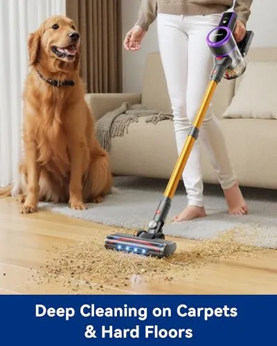 ARFUEE Cordless Vacuum Cleaner, 500W/40KPA/60Mins Runtime Vacuum Cleaners for Home, LED Display, 1.5L Cup, Lightweight,