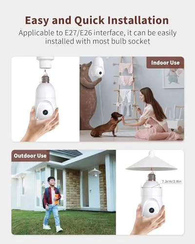 Armorcope 2K Light Bulb Security Camera 2.4GHz, 360° Motion Tracking Wireless Security Camera Outside, Full-Color Night