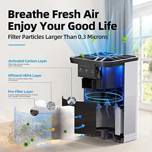 AROEVE Air Purifiers for Bedroom HEPA Air Purifier With Aromatherapy Function For Pet Smoke Pollen Dander Hair Smell 20dB