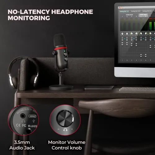 AUDIOPRO USB Microphone, Computer Condenser Gaming Mic for PC/Laptop/Phone/PS4/5, Headphone Output, Volume Control, USB Type