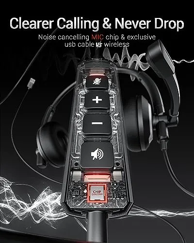 awatrue USB Headset with Microphone for PC Laptop - Headphones with Noise Cancelling Microphone for Computer,On-Ear Wired