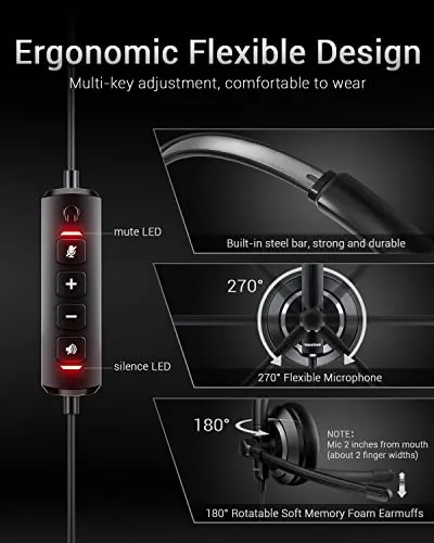 awatrue USB Headset with Microphone for PC Laptop - Headphones with Noise Cancelling Microphone for Computer,On-Ear Wired