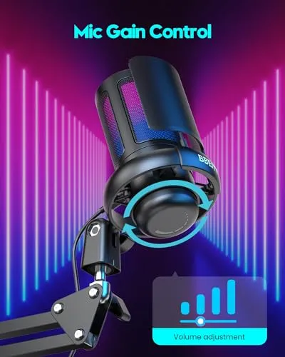 BBeiyy Gaming USB Microphone for PC with ARM, BBEIYY Mic for Gamer 192kHz/24Bit Noise Cancellation Condenser microphone with