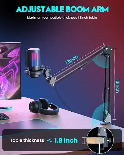 BBeiyy Gaming USB Microphone for PC with ARM, BBEIYY Mic for Gamer 192kHz/24Bit Noise Cancellation Condenser microphone with