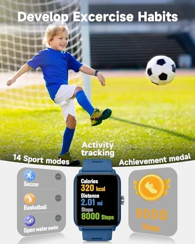 BIGGERFIVE Kids Fitness Tracker Watch, Pedometer, Heart Rate, 5ATM Waterproof, Sleep Monitor, Alarm Clock, Calorie Step