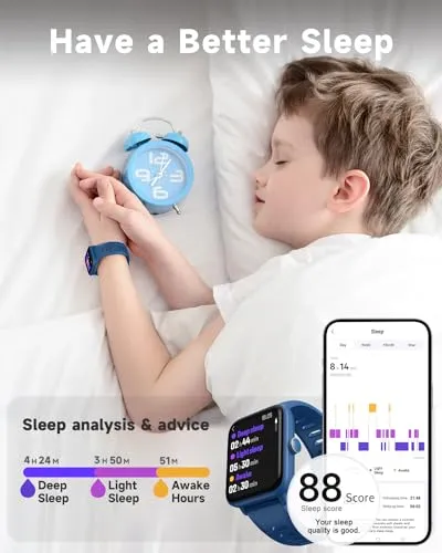 BIGGERFIVE Kids Fitness Tracker Watch, Pedometer, Heart Rate, 5ATM Waterproof, Sleep Monitor, Alarm Clock, Calorie Step