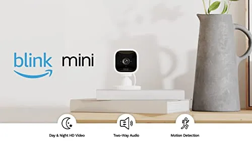 Blink Mini – Compact indoor plug-in smart security camera, 1080p HD video, night vision, motion detection, two-way audio,