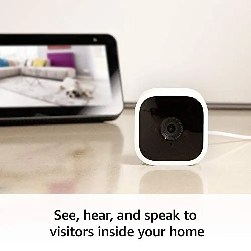Blink Mini – Compact indoor plug-in smart security camera, 1080p HD video, night vision, motion detection, two-way audio,