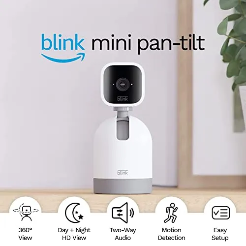 Blink Mini Pan-Tilt Camera | Rotating indoor plug-in smart security camera, two-way audio, HD video, motion detection, Works