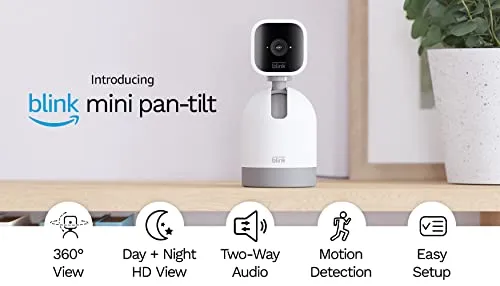 Blink Mini Pan-Tilt Camera | Rotating indoor plug-in smart security camera, two-way audio, HD video, motion detection, Works