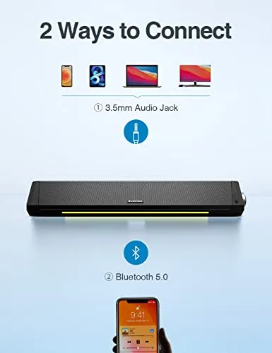 Bluedee Computer Speakers, Bluetooth Soundbar, HiFi Stereo, 3.5mm Aux-in Connection, USB Powered Speakers for Desktop