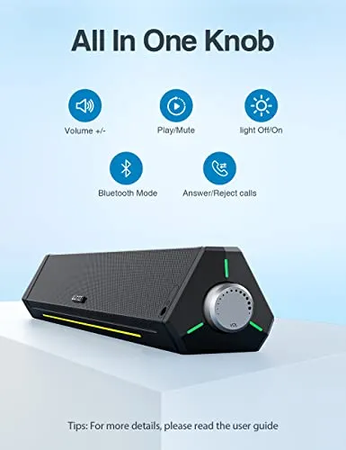 Bluedee Computer Speakers, Bluetooth Soundbar, HiFi Stereo, 3.5mm Aux-in Connection, USB Powered Speakers for Desktop