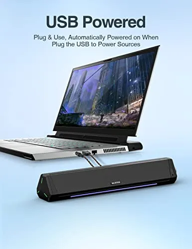 Bluedee Computer Speakers, Bluetooth Soundbar, HiFi Stereo, 3.5mm Aux-in Connection, USB Powered Speakers for Desktop