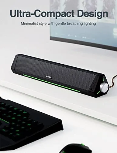 Bluedee Computer Speakers, Bluetooth Soundbar, HiFi Stereo, 3.5mm Aux-in Connection, USB Powered Speakers for Desktop