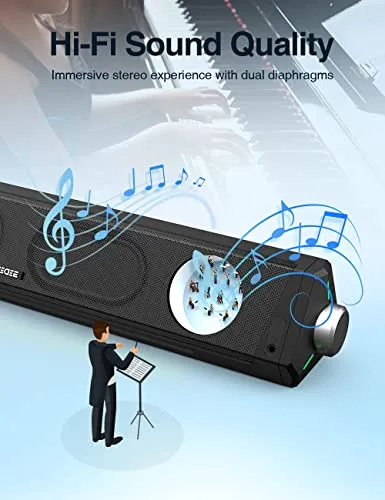 Bluedee Computer Speakers, Bluetooth Soundbar, HiFi Stereo, 3.5mm Aux-in Connection, USB Powered Speakers for Desktop