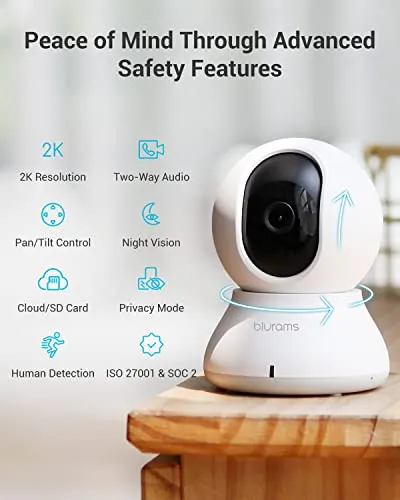 blurams Security Camera, 2K Indoor Camera 360° Pet Camera for Home Security w/Motion Tracking, Phone App, 2-Way Audio, IR