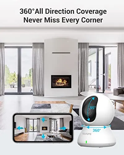 blurams Security Camera, 2K Indoor Camera 360° Pet Camera for Home Security w/Motion Tracking, Phone App, 2-Way Audio, IR