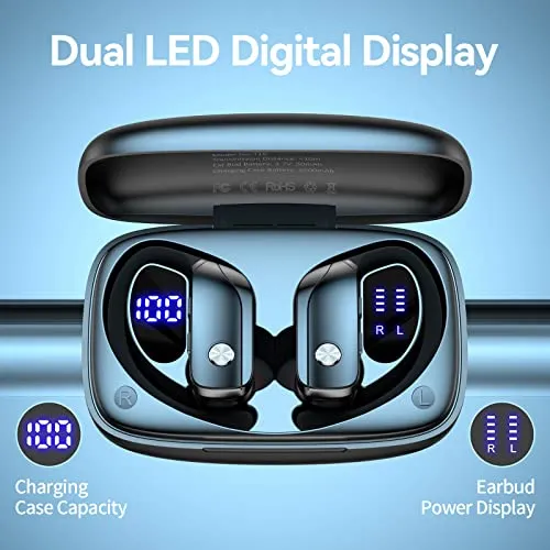bmani Wireless Earbuds Bluetooth Headphones 48hrs Play Back Sport Earphones with LED Display Over-Ear Buds with Earhooks