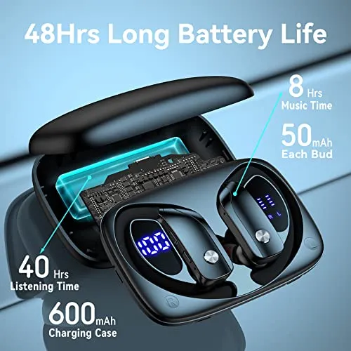 bmani Wireless Earbuds Bluetooth Headphones 48hrs Play Back Sport Earphones with LED Display Over-Ear Buds with Earhooks